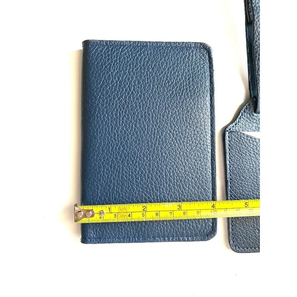 Lucchese Leather Passport Holder + Luggage Tag Set Navy‎ Blue